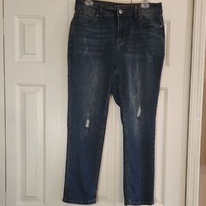 BloomChic Blue Straight Leg Jeans with Distressed Details